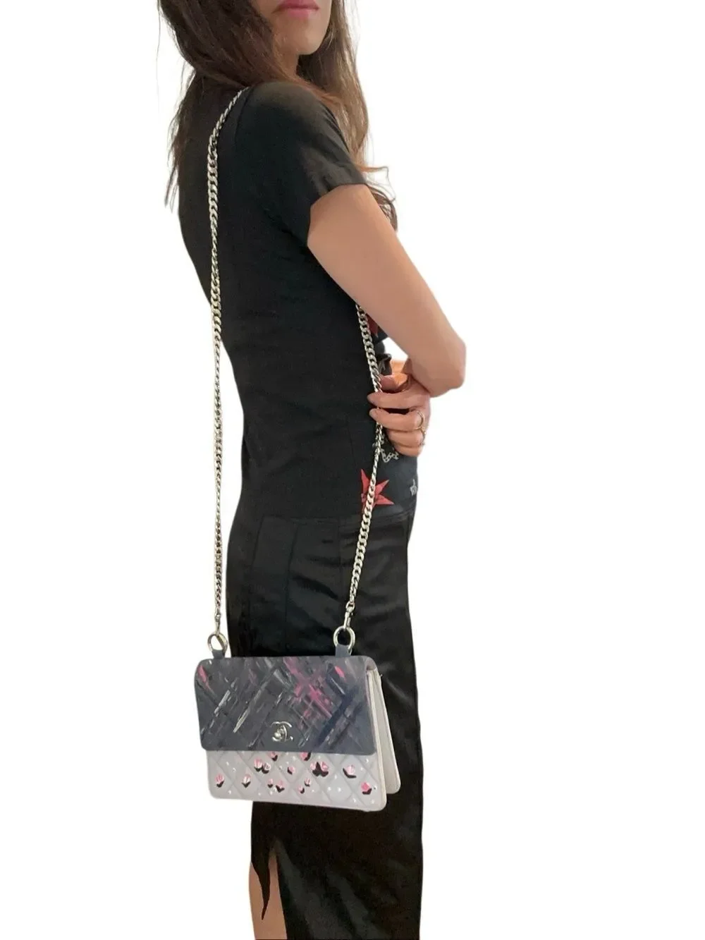 Chanel Two-Tone Quilted Shoulder Bag with Floral Paint Details